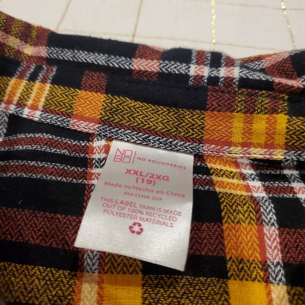 Flannel Longsleeve Check Shirt For Women Button Down Yellow Black Sz 2XL - Picture 2 of 8